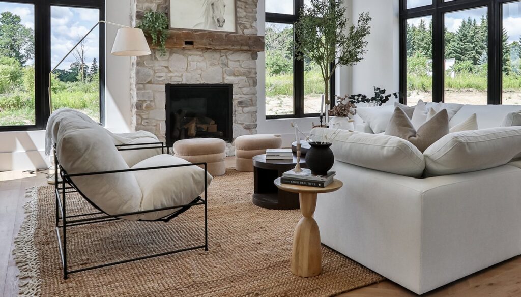 Oversized sofa in a small room.